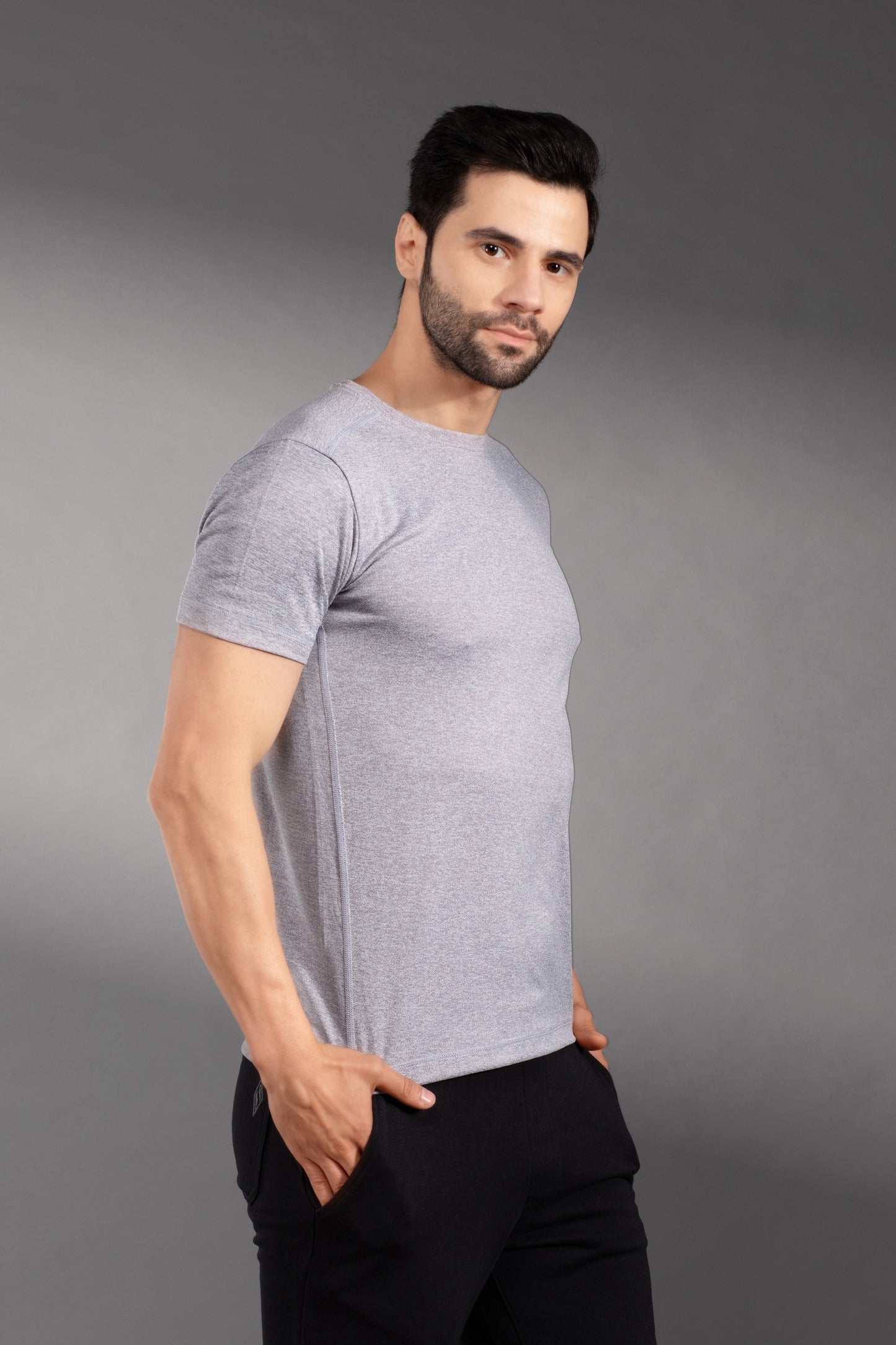 The Secret Loom Stylish Men's T-Shirt: 100% Polyester Double Cool Round Neck Gym T-Shirts for Men- Light Grey