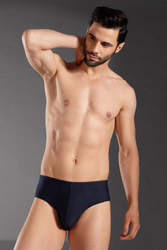 Men’s micro Modal Brief - Super Soft & Stretchy | Breathable Underwear with HD Stripes-Navy Blue