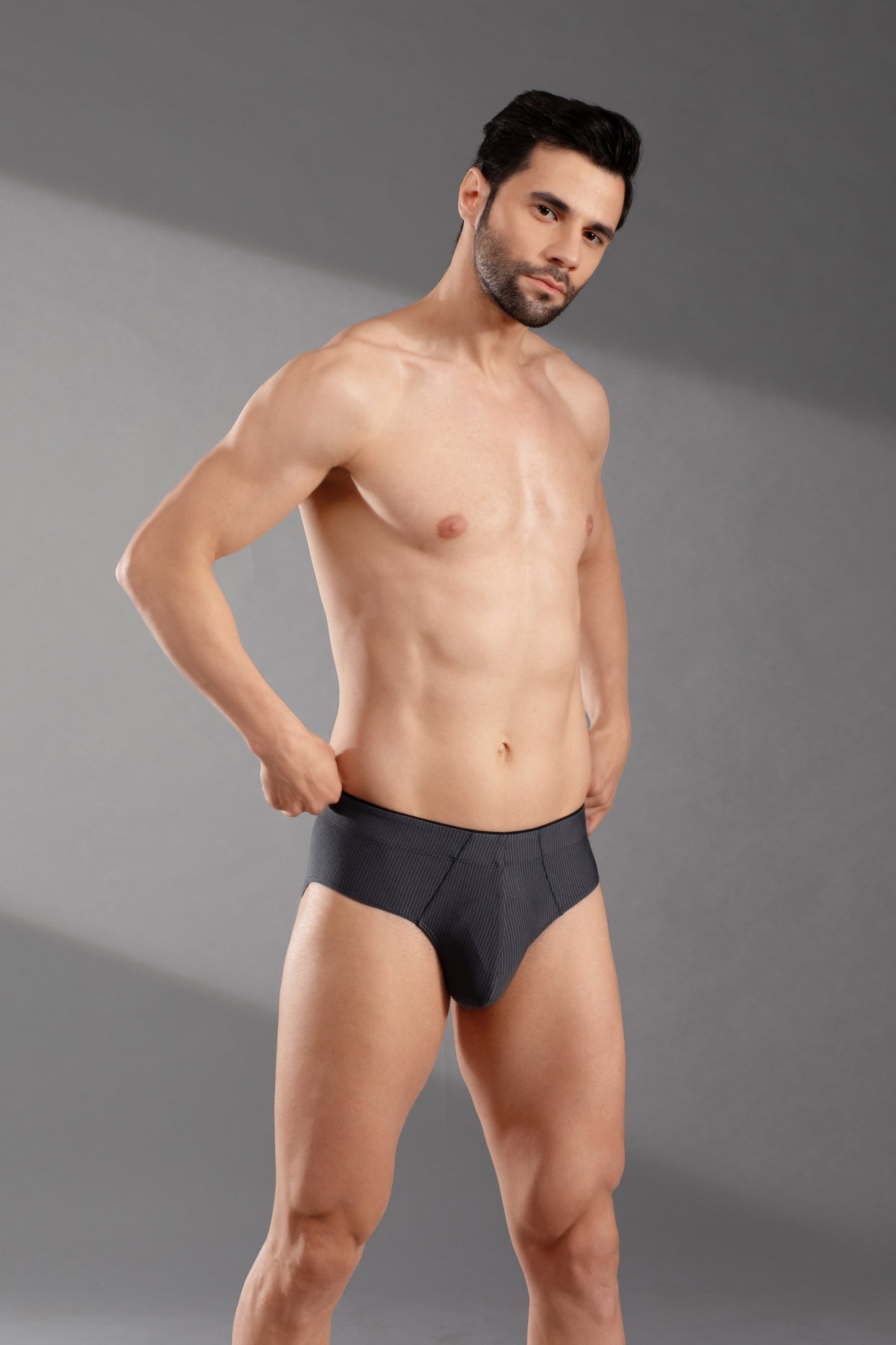 Men’s micro Modal Brief - Super Soft & Stretchy | Breathable Underwear with HD Stripes-Grey