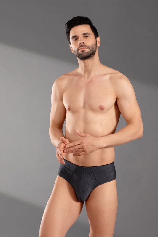 Men’s micro Modal Brief - Super Soft & Stretchy | Breathable Underwear with HD Stripes-Grey