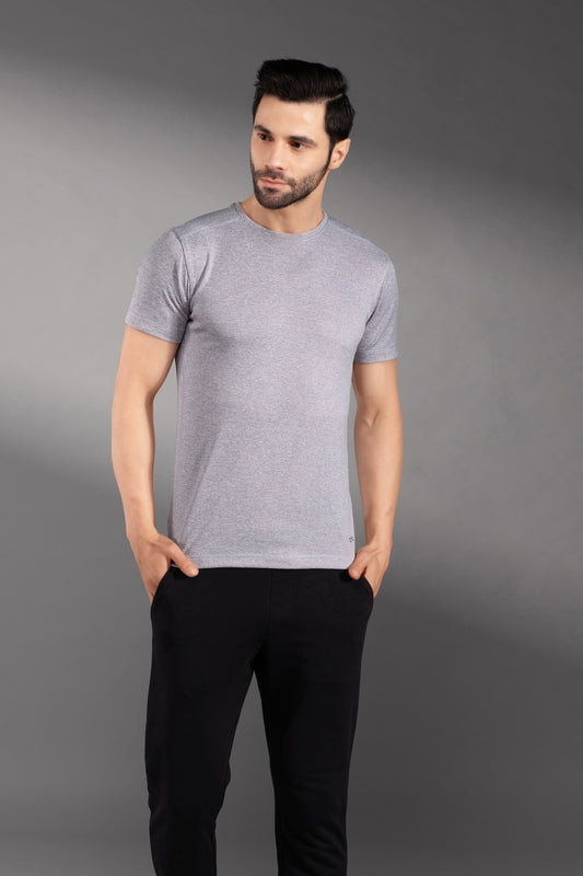 The Secret Loom Stylish Men's T-Shirt: 100% Polyester Double Cool Round Neck Gym T-Shirts for Men- Light Grey