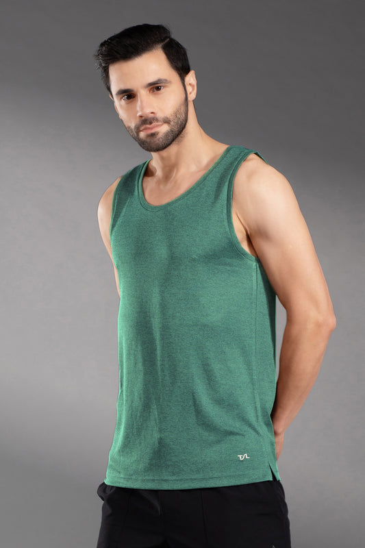 The Secret Loom Men's Gym Vest - Premium 100% Polyester Double Cool - Dark Green